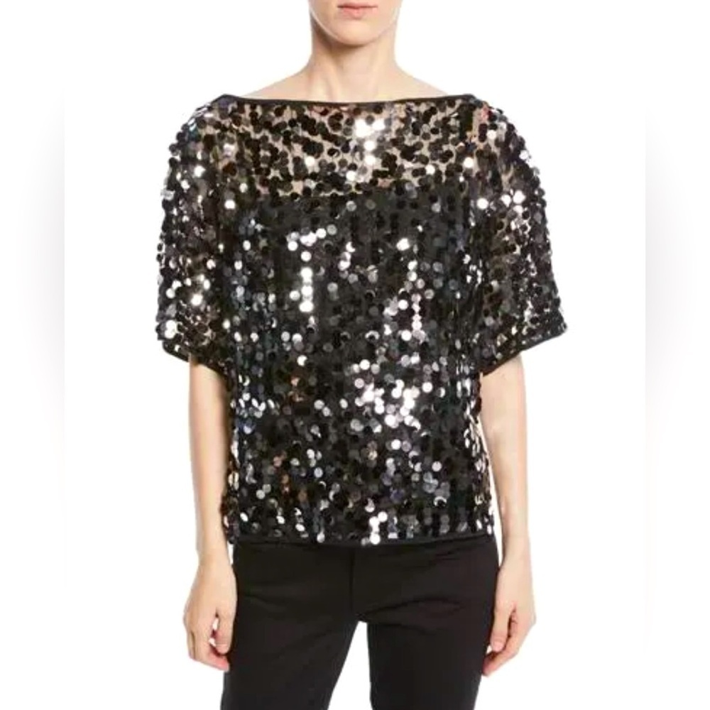 NWT Milly Sequin-embellished Dolman Sleeve Top Black/Silver Size XS